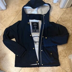 Hollister NAVY BLUE All-Weather Jacket pull string waist